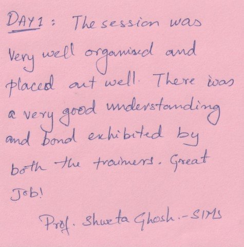Handwritten validation card from Prof. Shweta Ghosh