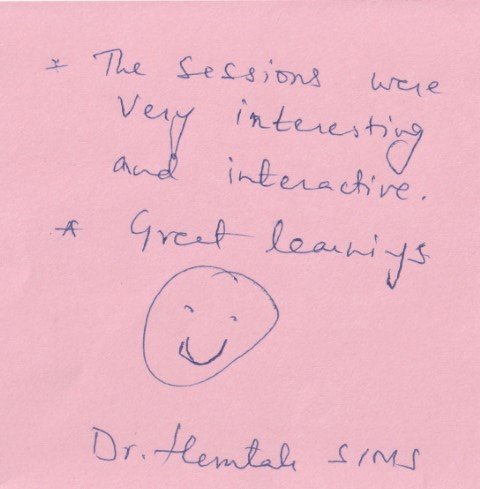 Handwritten validation card from Dr. Hemlata