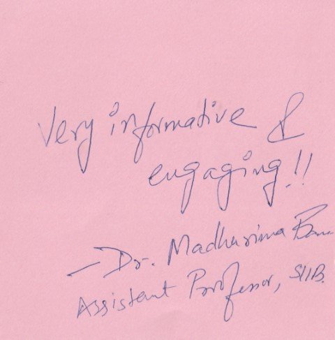 Handwritten validation card from Dr. Madhurima Basu