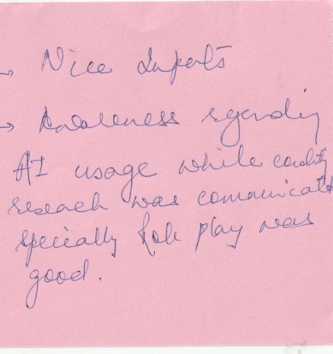 Handwritten validation card on structural role play execution