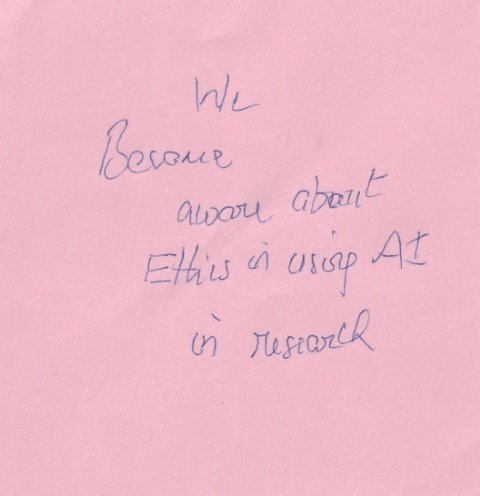 Handwritten validation card on ethics awareness criteria