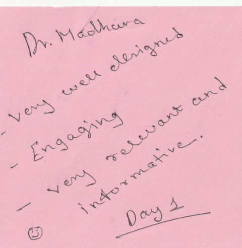 Handwritten validation card from Dr. Madhura