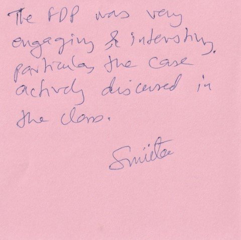 Handwritten validation card from Dr. Smita