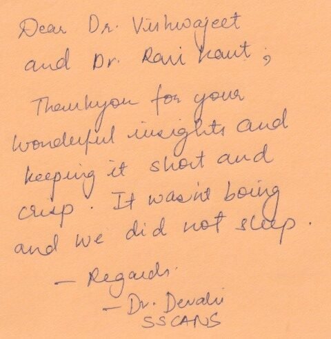 Feedback from Dr. Devali
