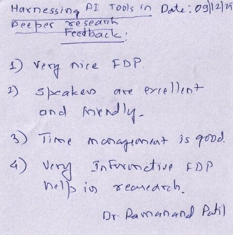 Feedback from Dr. Ramanand Patil